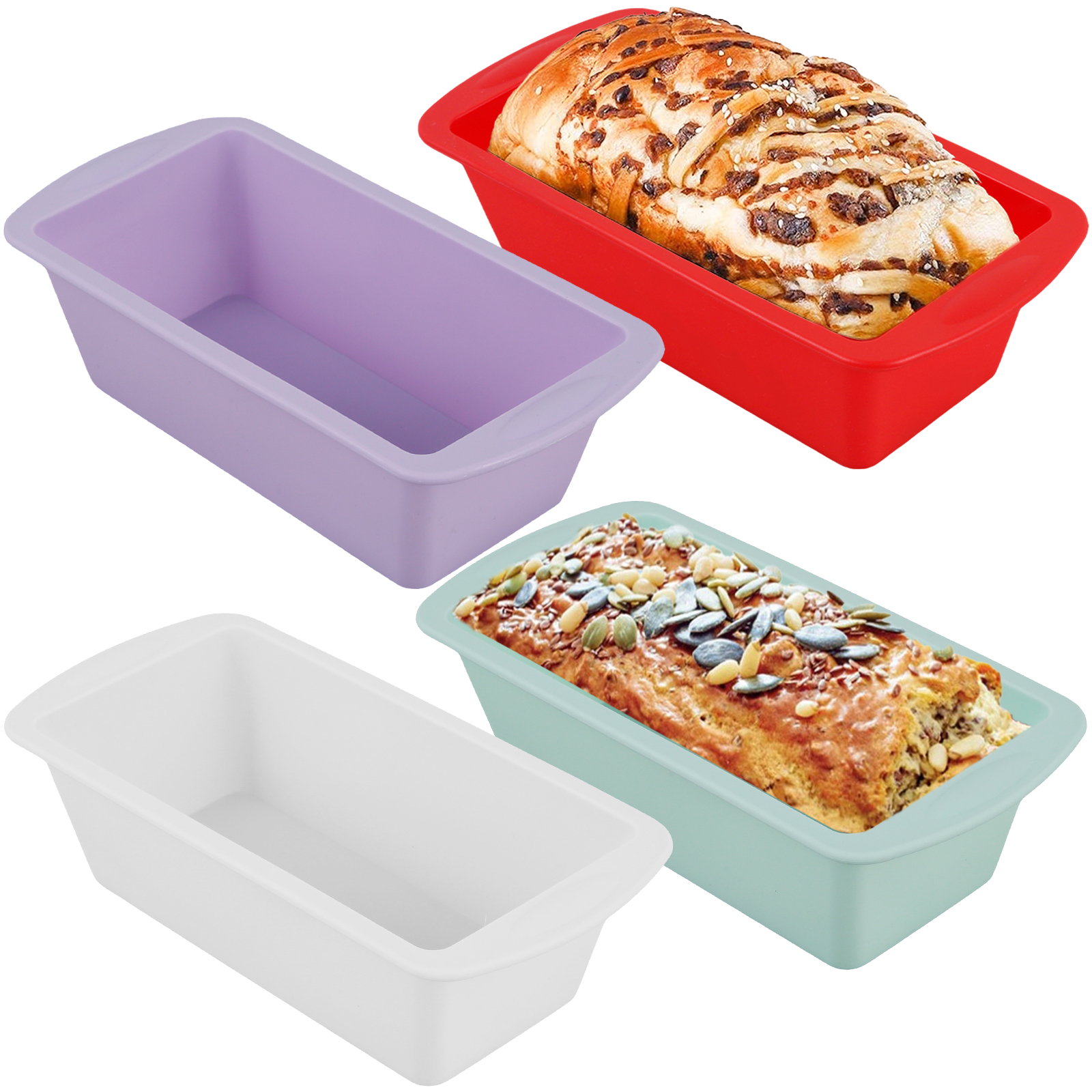 Springform Pan Set - 4Pcs Rectangular Silicone Bread Pan Mold