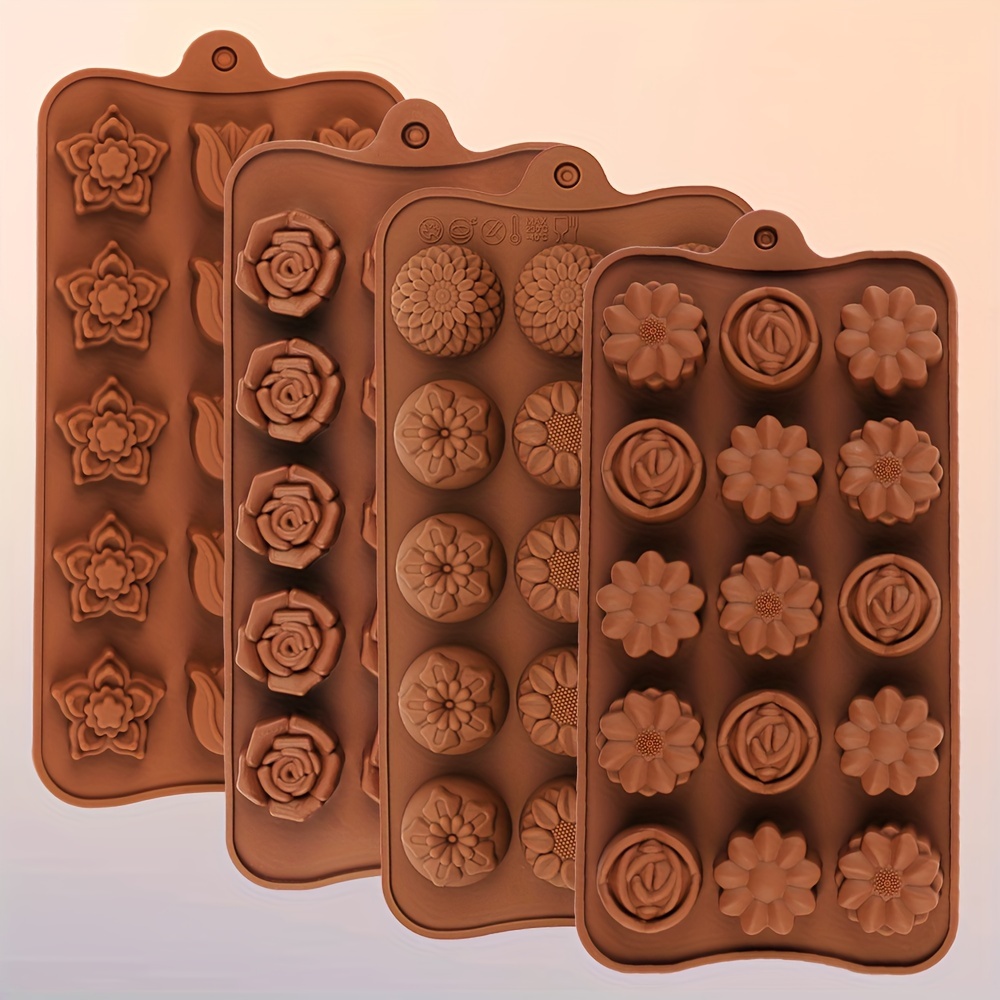 Kitchen Baking Molds - 4 Flower-Shaped Chocolate Candy Molds Made