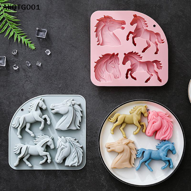 Kitchen Baking Molds - 4-Cavity 3D Horse Silicone Mold for