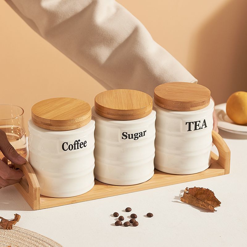 3PCS Ceramic Storage Jars Set  - Kitchen Baking Canisters avaliação e preço