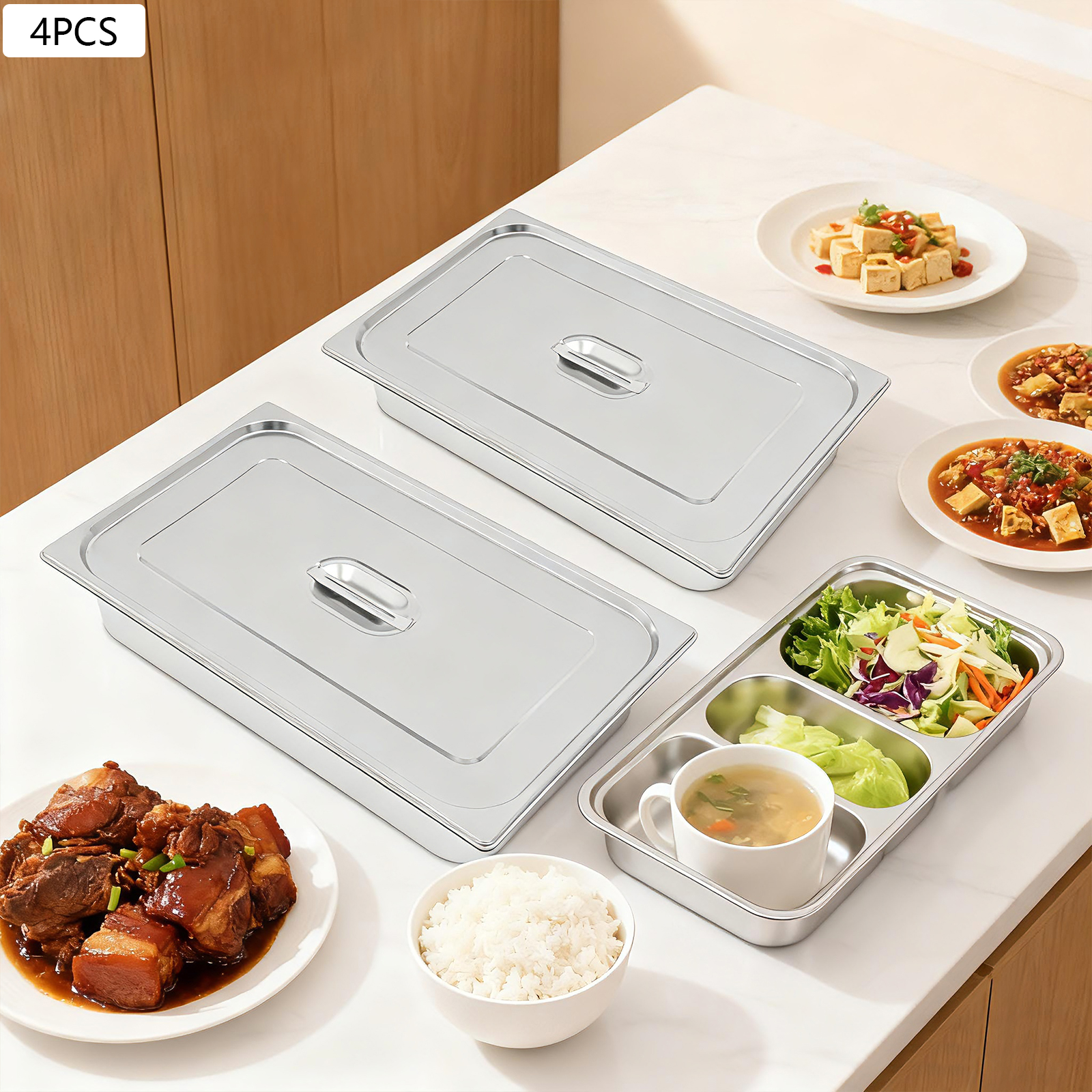 4Pcs Stainless Steel Steam Tab - Kitchen Baking Pan Storage avaliação e preço