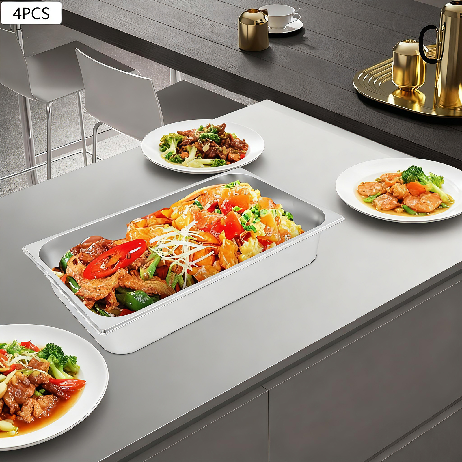 4Pcs Stainless Steel Steam Tab - Kitchen Baking Pan Storage avaliação e preço