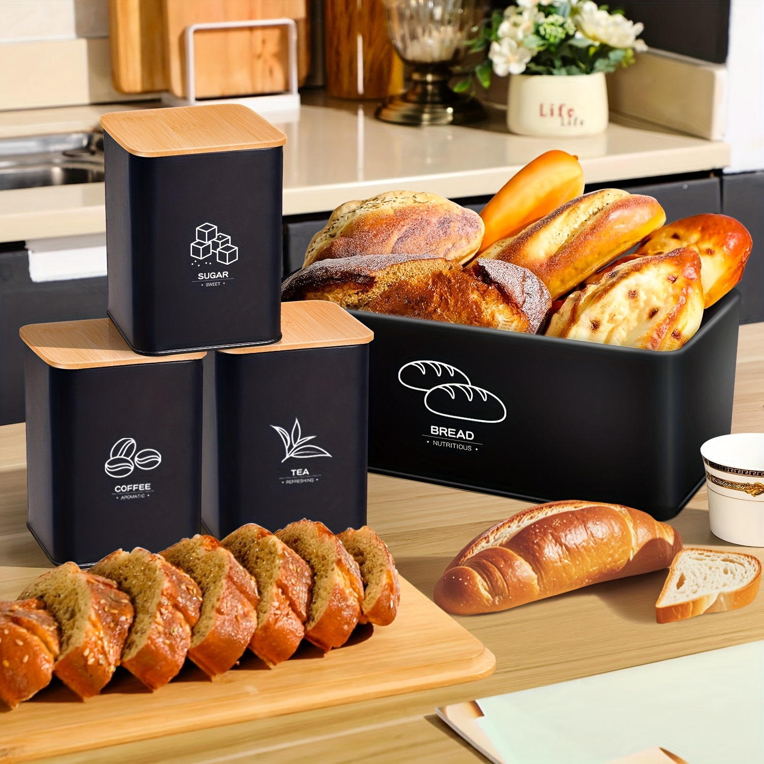 Metal Bread Box for Kitchen Co - Kitchen Baking Canisters avaliação e preço