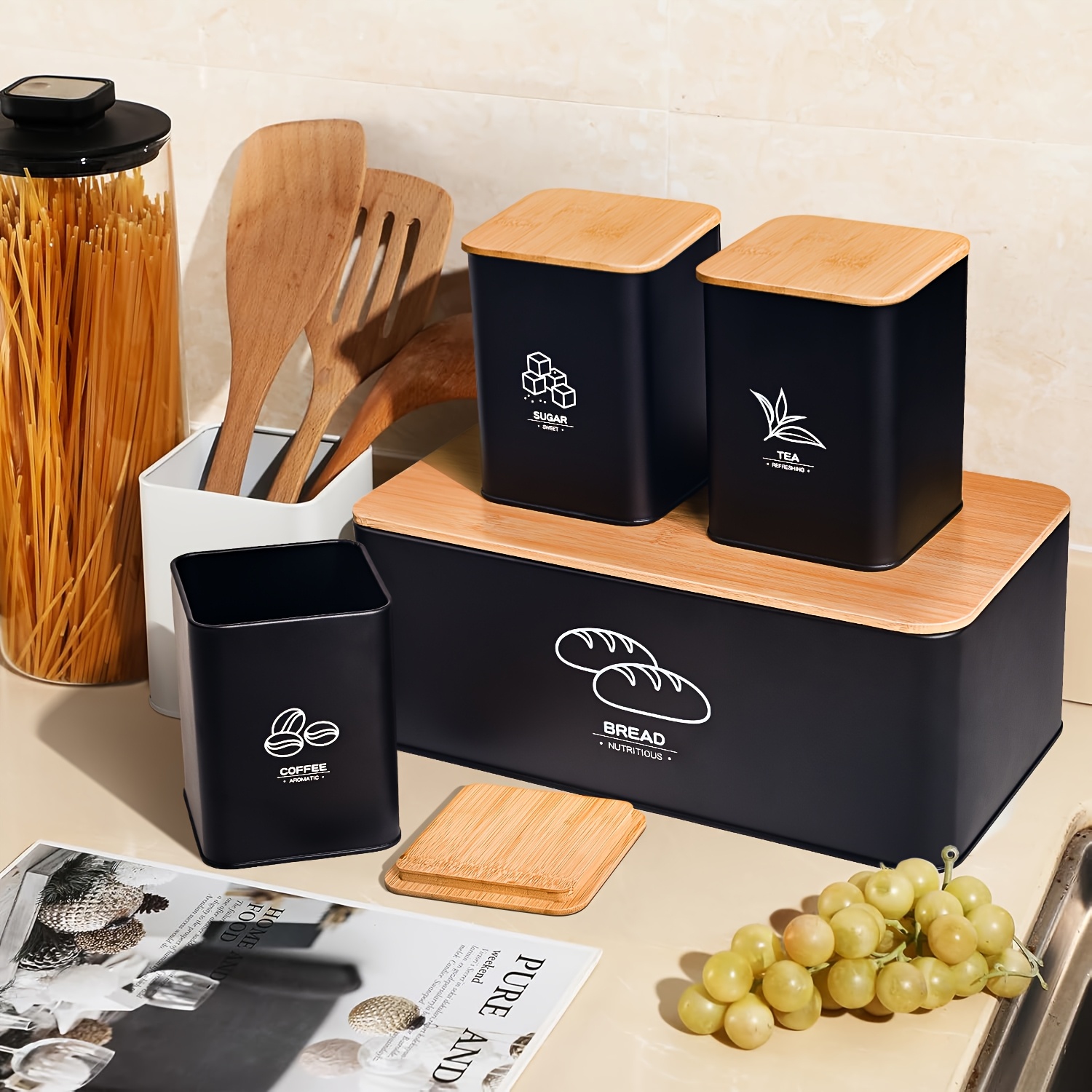 Metal Bread Box for Kitchen Co - Kitchen Baking Canisters avaliação e preço