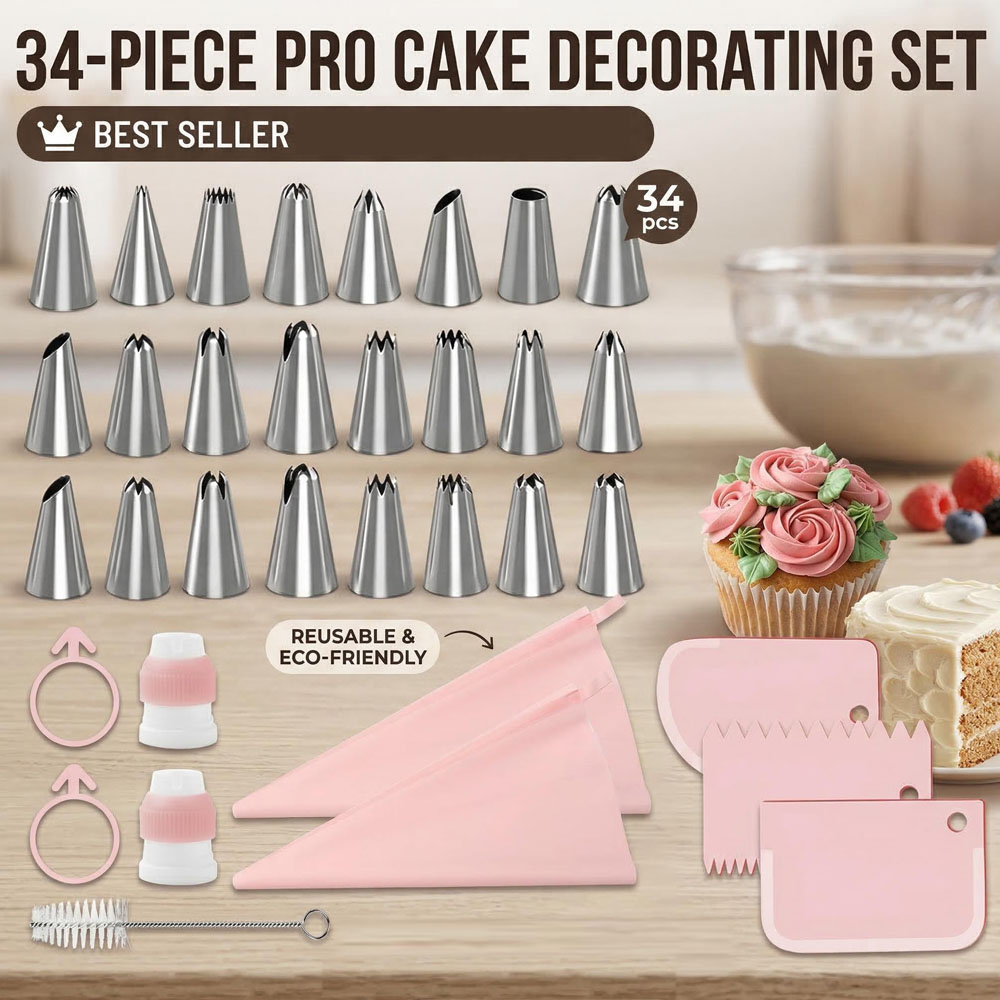 34pcs Piping Tips Set with TPU - Decorating Tip Set avaliação e preço