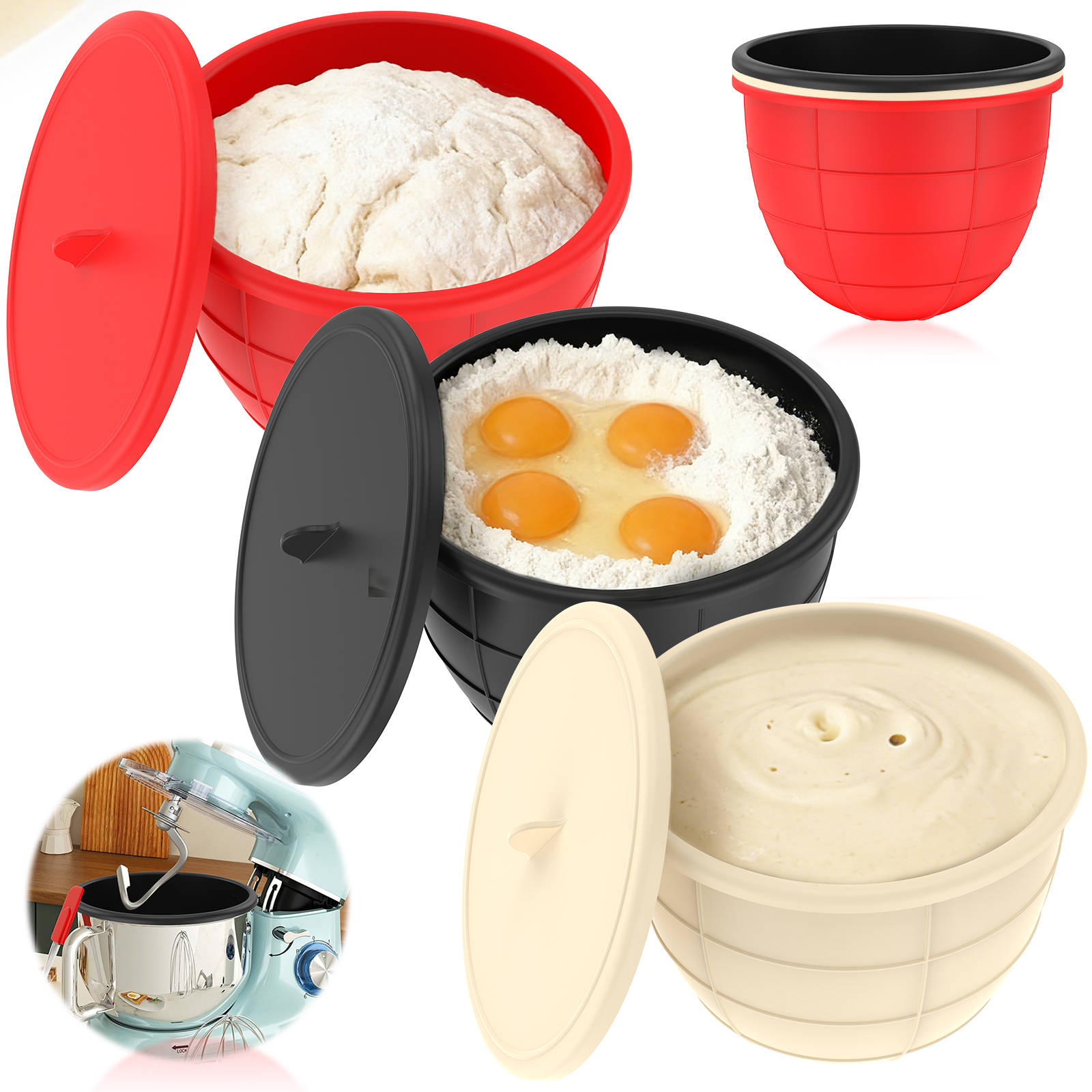 3 Pcs Kitchen Silicone Bowl In - Kitchen Aid Baking Lid avaliação e preço