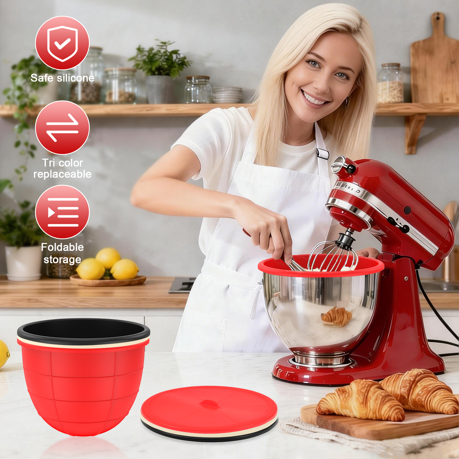 3 Pcs Kitchen Silicone Bowl In - Kitchen Aid Baking Lid avaliação e preço
