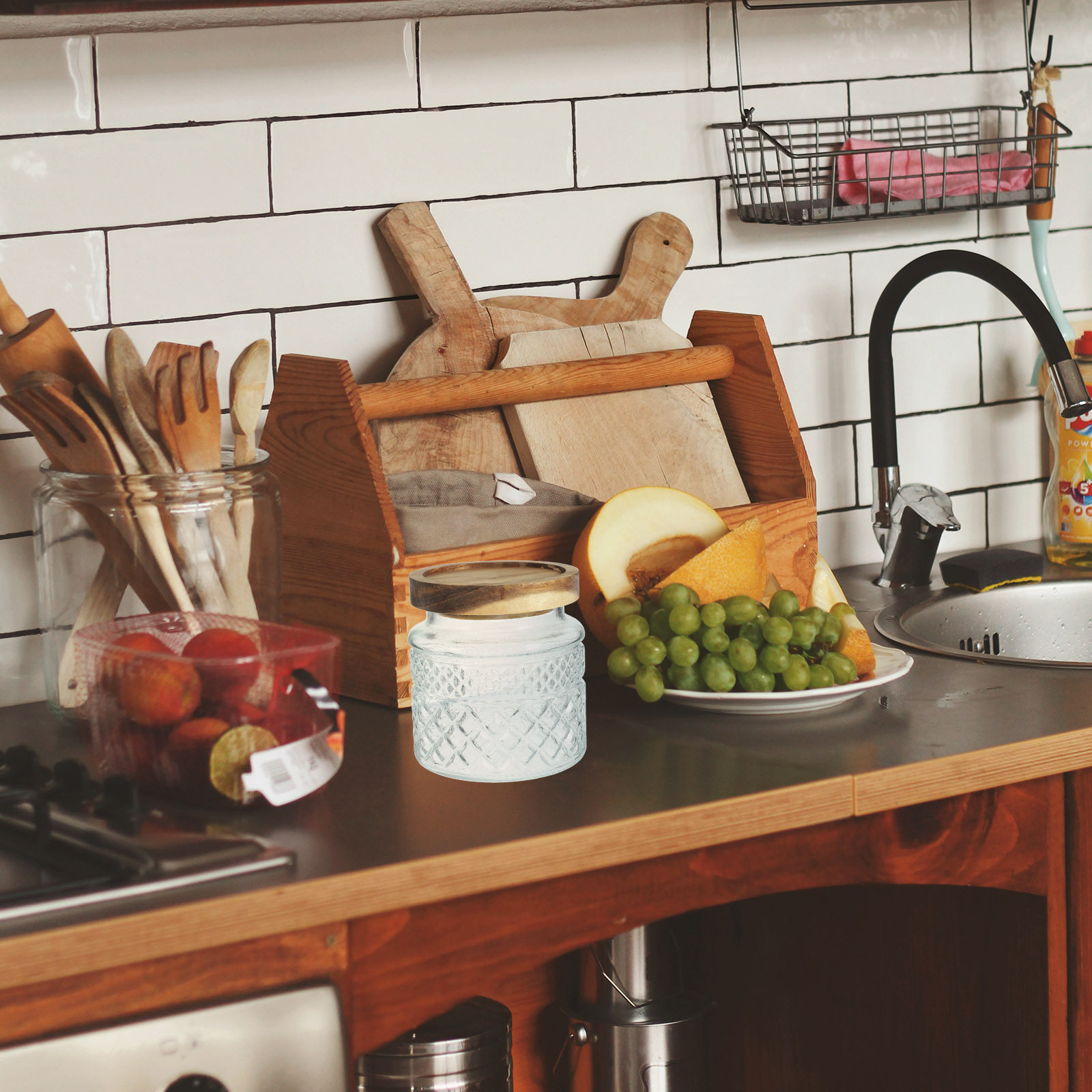 Large Glass Canister with Wood - Kitchen Baking Canisters avaliação e preço
