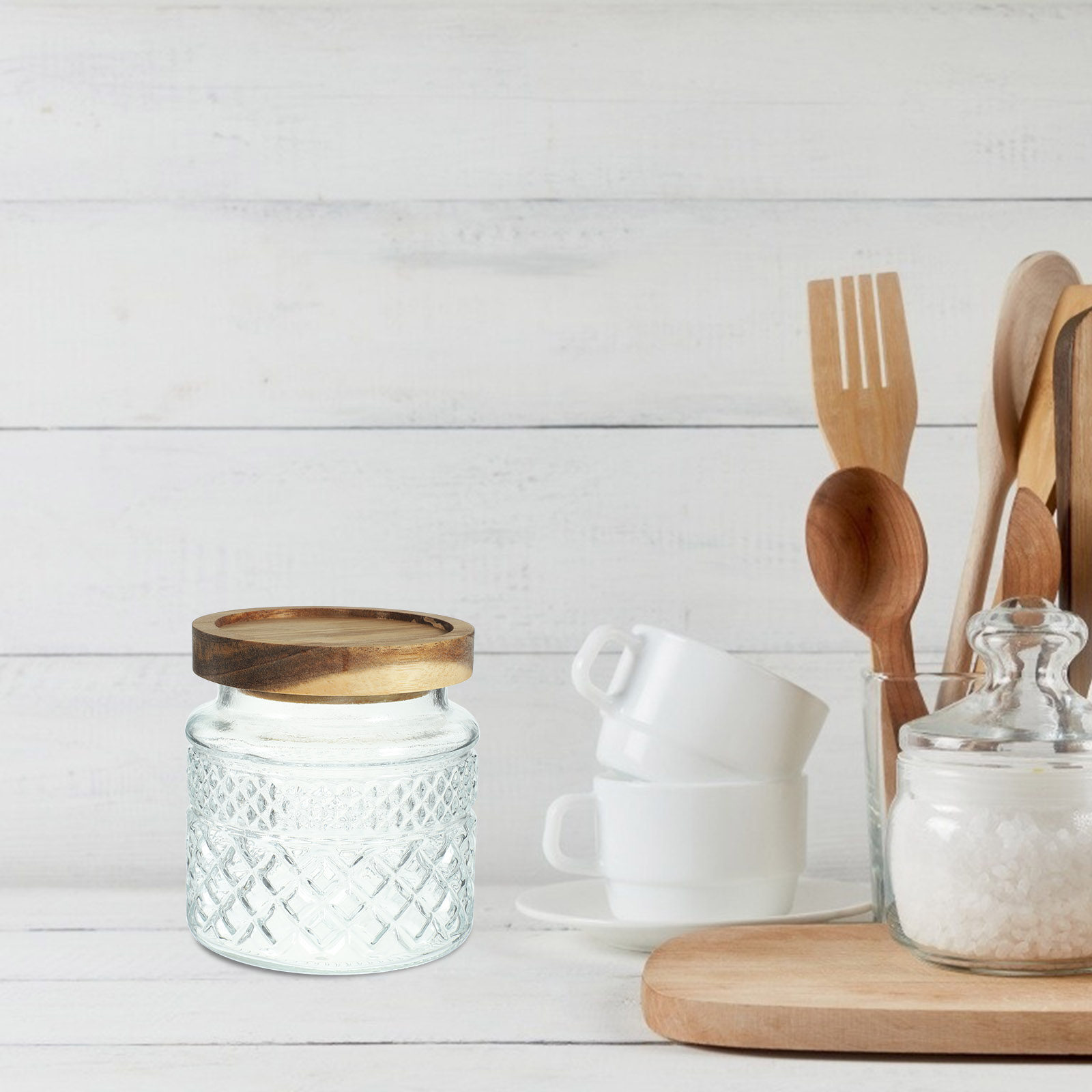 Large Glass Canister with Wood - Kitchen Baking Canisters avaliação e preço