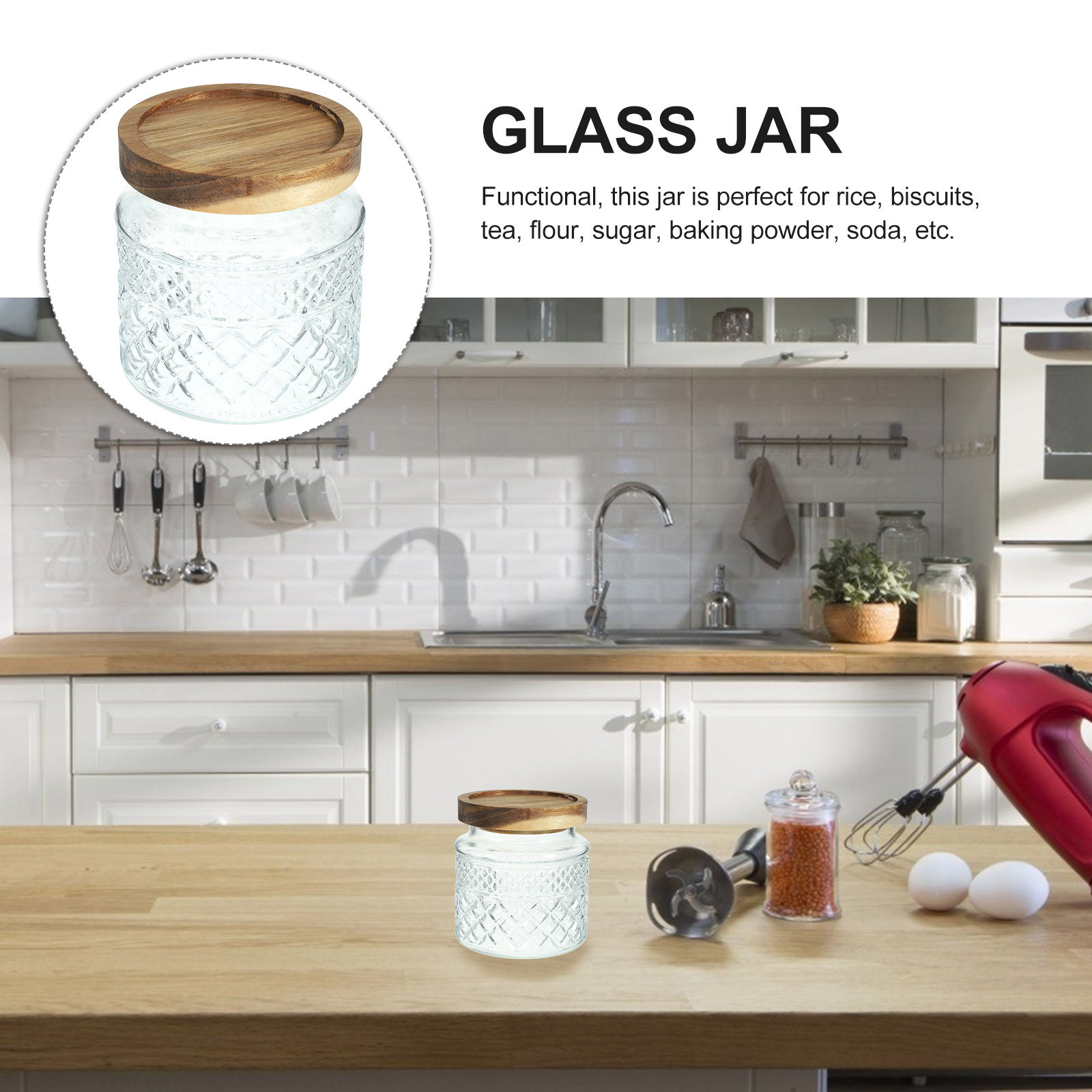 Large Glass Canister with Wood - Kitchen Baking Canisters avaliação e preço