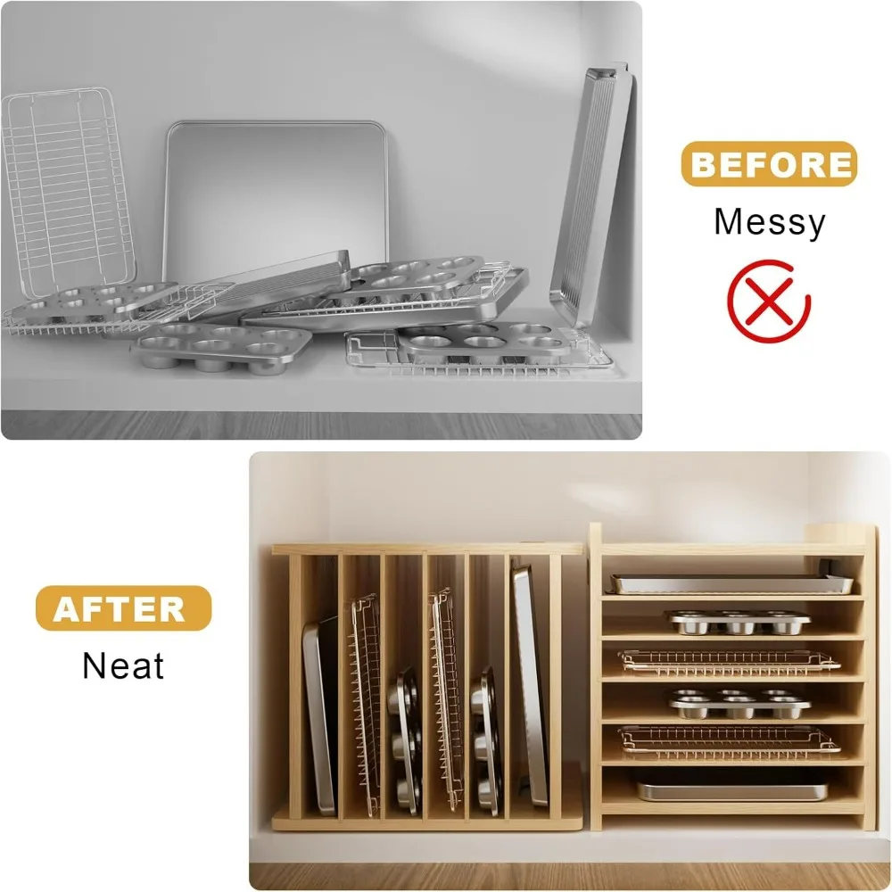 Wooden 7-Tier Cabinet Dividers - Kitchen Baking Pan Storage avaliação e preço