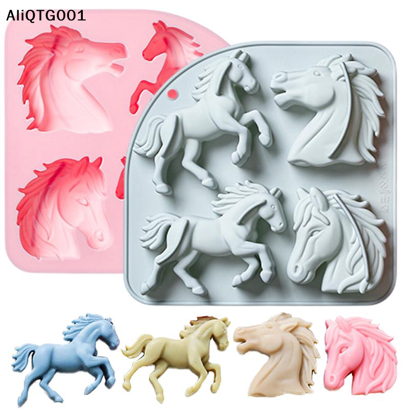 4-Cavity 3D Horse Silicone Mol - Kitchen Baking Molds avaliação e preço