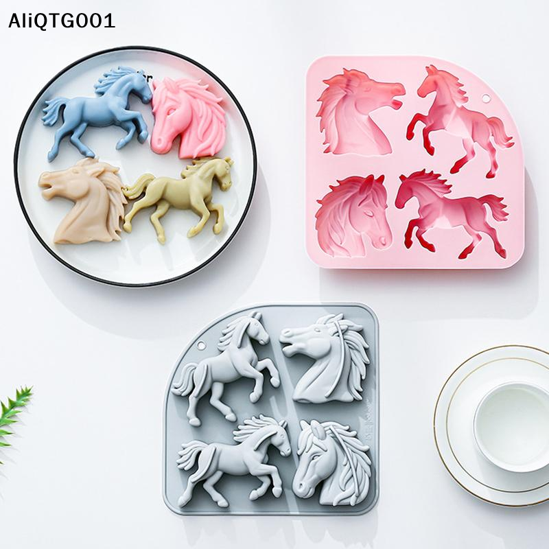 4-Cavity 3D Horse Silicone Mol - Kitchen Baking Molds avaliação e preço