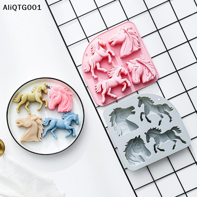 4-Cavity 3D Horse Silicone Mol - Kitchen Baking Molds avaliação e preço